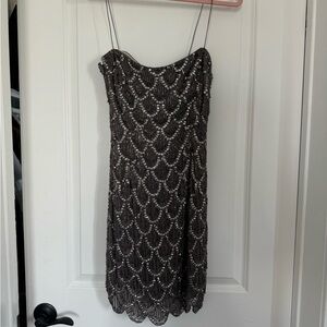 Source Unknown Charcoal Beaded Mini Dress with Scalloped Edge